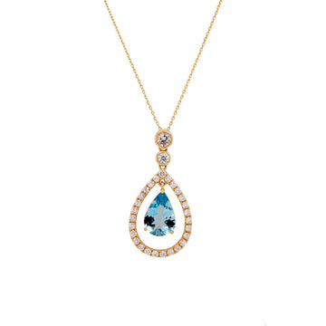 1.29ct Aquamarine pendant with 0.51tct diamonds set in 14K yellow gold