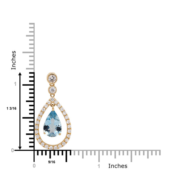 1.29ct Aquamarine pendant with 0.51tct diamonds set in 14K yellow gold