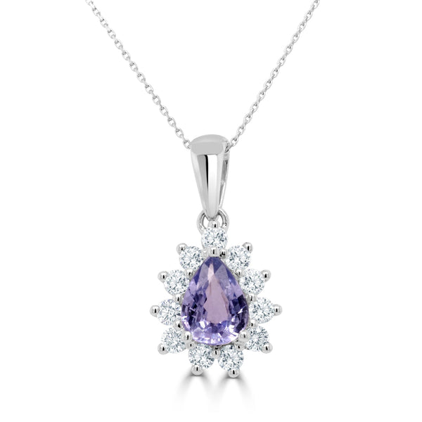1.14ct Sapphire Necklaces with 0.52tct diamonds set in 14KT white gold