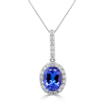 1.85Ct Tanzanite Pendant With 0.28Tct Diamonds Set In 14K White Gold