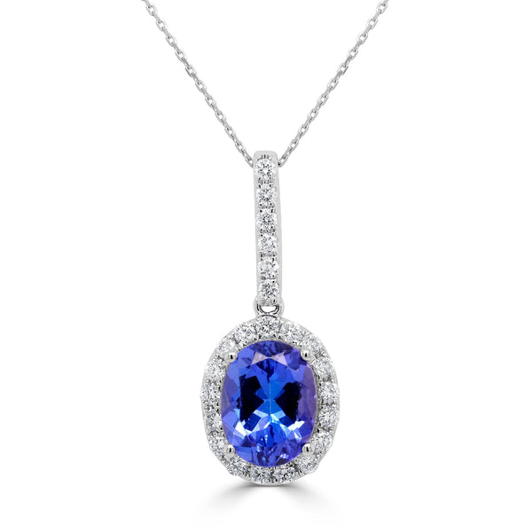 1.85Ct Tanzanite Pendant With 0.28Tct Diamonds Set In 14K White Gold