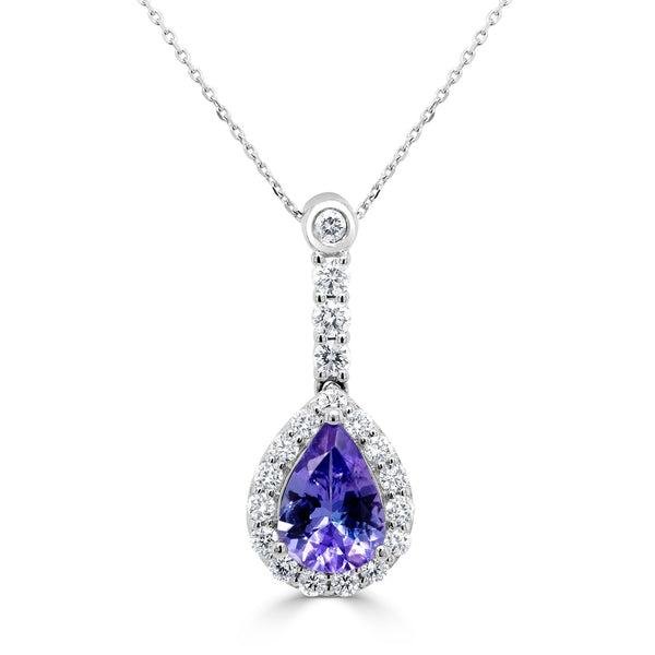 0.88Ct Tanzanite Pendant With 0.32Tct Diamonds Set In 14K White Gold