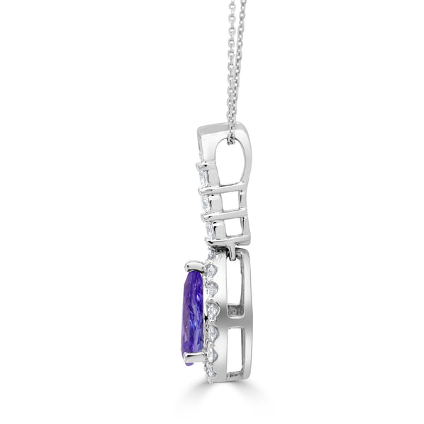 0.88Ct Tanzanite Pendant With 0.32Tct Diamonds Set In 14K White Gold