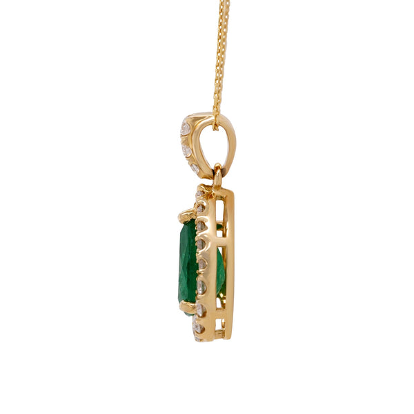 1.47ct Emerald pendant with 0.37tct diamonds set in 14K yellow gold