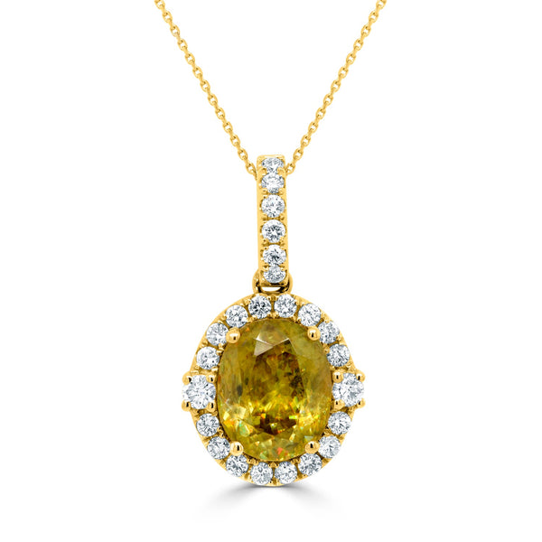 3.53ct Sphene Pendant with 0.49ct Diamonds set in 14K Yellow Gold