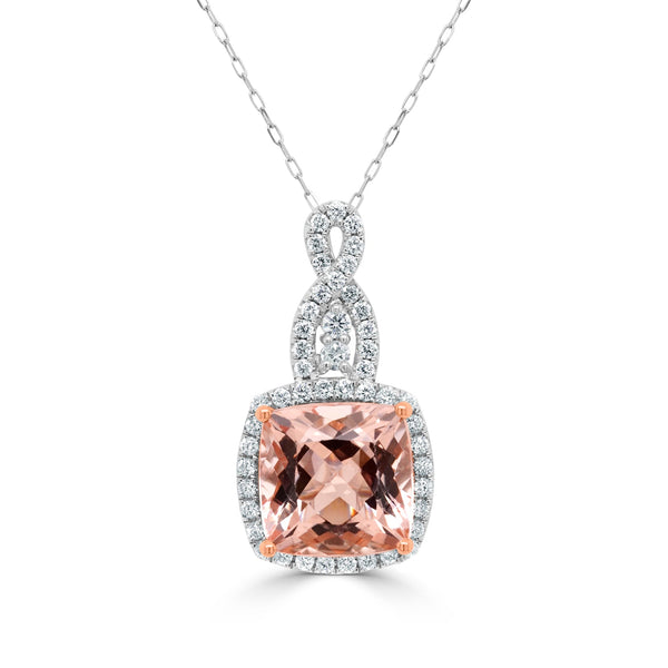 4.98Ct Morganite Pendant With 0.55Tct Diamonds Set In 14K Two Tone Gold
