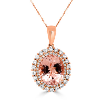 6.6Ct Morganite Pendant With 0.92Tct Diamonds Set In 14K Rose Gold