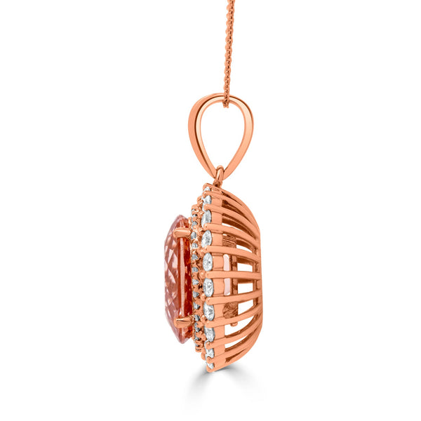 6.6Ct Morganite Pendant With 0.92Tct Diamonds Set In 14K Rose Gold