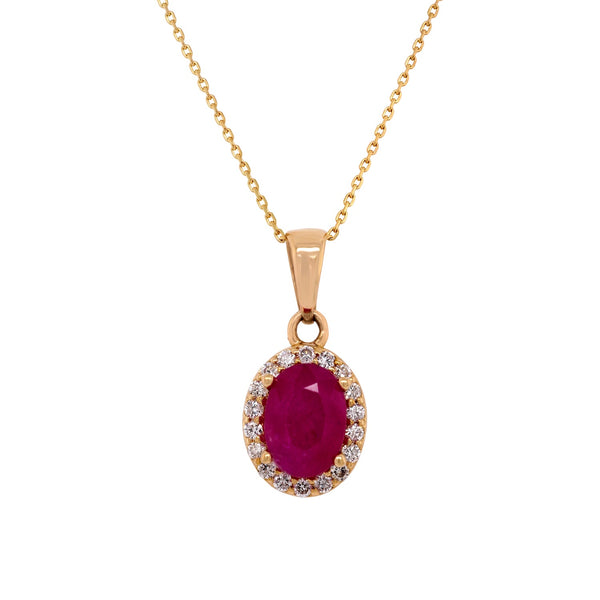 1.3ct Ruby pendant with 0.15tct diamonds set in 14K yellow gold