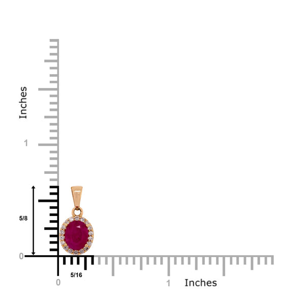 1.3ct Ruby pendant with 0.15tct diamonds set in 14K yellow gold
