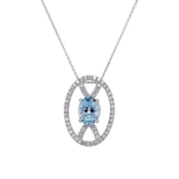 1.24ct Aquamarine pendant with 0.34tct diamonds set in 14K white gold