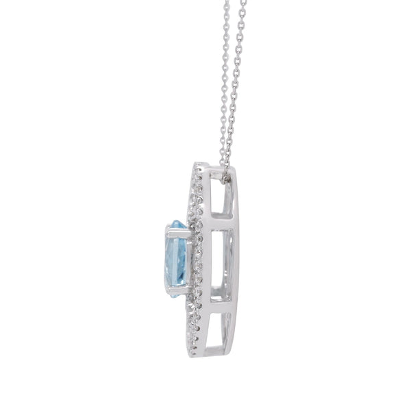 1.24ct Aquamarine pendant with 0.34tct diamonds set in 14K white gold