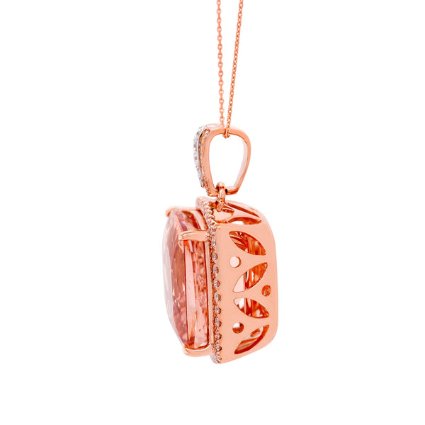 18.55ct Morganite pendant with 0.53tct diamonds set in 14K two tone gold