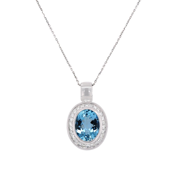 1.95ct Aquamarine pendant with 0.16tct diamonds set in 14K white gold
