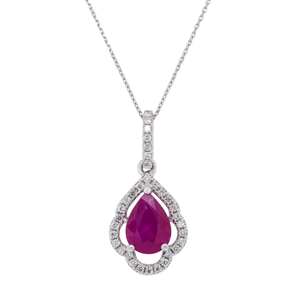 1.46ct Ruby pendant with 0.18tct diamonds set in 14K white gold