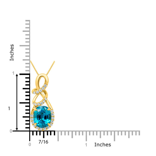 5.38Ct Blue Zircon Pendant With 0.24Tct Diamonds Set In 14K Yellow Gold
