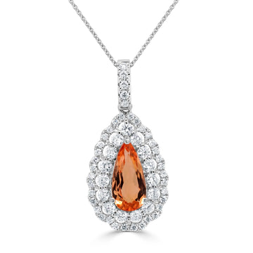 1.39Ct Imperial Topaz Pendant With 0.67Tct Diamonds Set In 14K White Gold