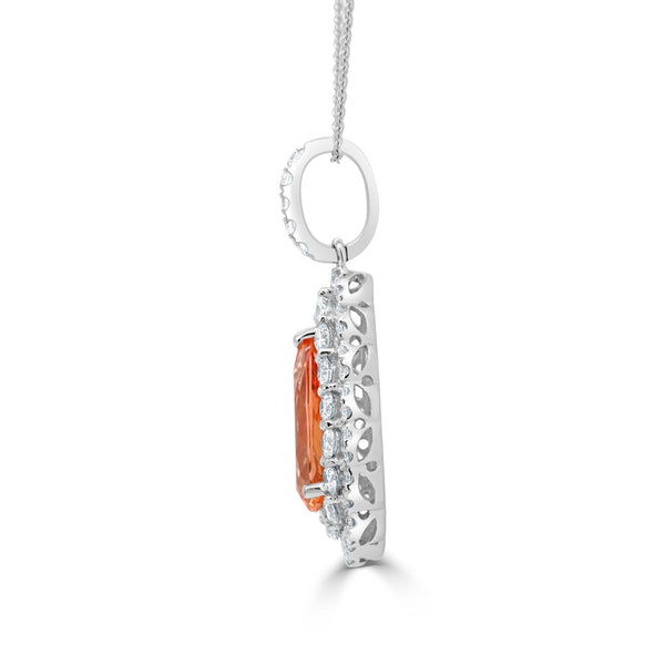 1.39Ct Imperial Topaz Pendant With 0.67Tct Diamonds Set In 14K White Gold