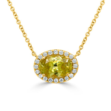 1.65Ct Sphene Necklace With 0.15Tct Diamonds Set In 14K Yellow Gold