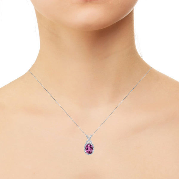2.06 Unheated Sapphire Pendant With 0.24Tct Diamonds Set In 14K White Gold
