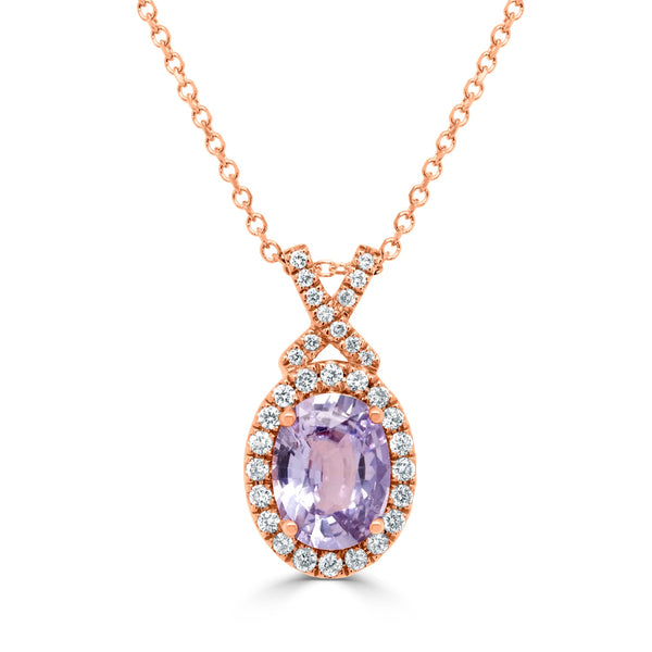 2.13Ct Unheated Sapphire Pendant With 0.24Tct Diamonds Set In 14K Rose Gold