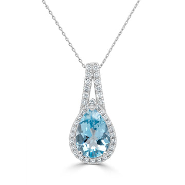 1.73Ct Aquamarine Pendant With 0.19Tct Diamonds Set In 14K White Gold