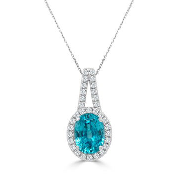 4.70Ct Blue Zircon Pendant With 0.29Tct Diamonds Set In 14K White Gold