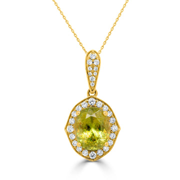3.59Ct Sphene Pendant With 0.33Tct Diamonds Set In 14K Yellow Gold