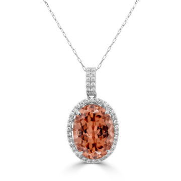 15.56Ct Pink Zircon Pendant With 0.40Tct Diamonds Set In 14K White Gold