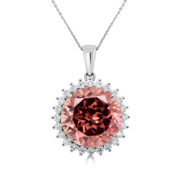 17.12Ct Pink Zircon Pendant With 0.60Tct Diamonds Set In 14K White Gold