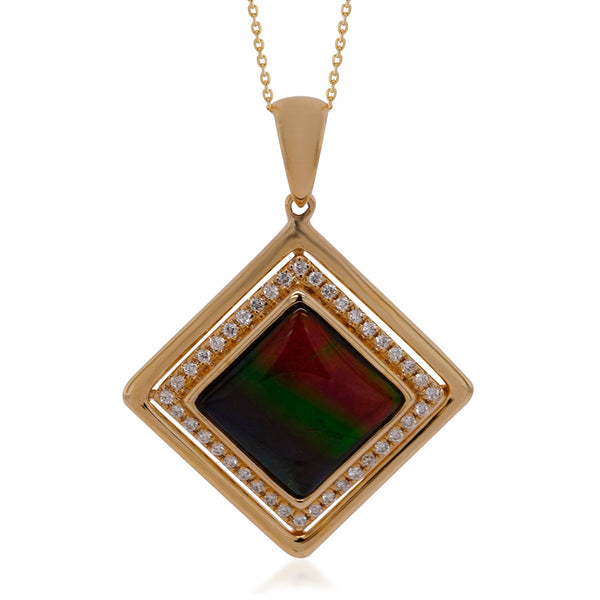 3.37ct Ammolite pendant with 0.16ct dimonds set in 14K yellow gold