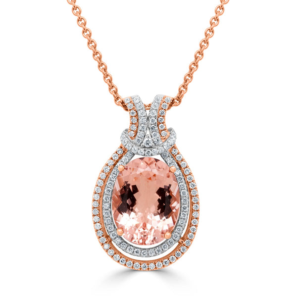 9.88Ct Morganite Pendant With 0.90Tct Diamonds Set In 14K Two Tone Gold