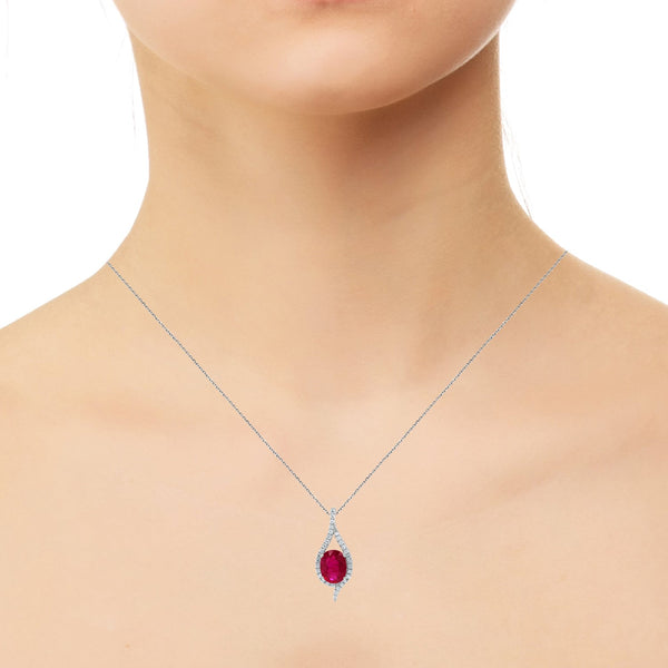 1.68Ct Ruby Pendant With 0.19Tct Diamonds Set In 14K White Gold