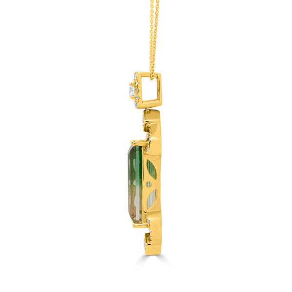 4.62Ct Bicolour Tourmaline Pendant With 0.38Tct Diamonds Set In 14K Yellow Gold