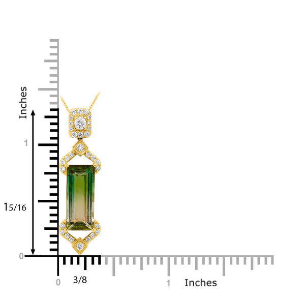 4.62Ct Bicolour Tourmaline Pendant With 0.38Tct Diamonds Set In 14K Yellow Gold