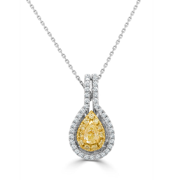 0.20Ct Yellow Diamond Pendant With 0.32Tct Diamond Accents Set In 18K Two Tone Gold