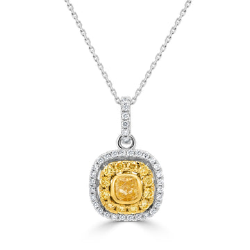 0.26Ct Yellow Diamond Pendant With 0.40Tct Diamond Accents Set In 18K Two Tone Gold