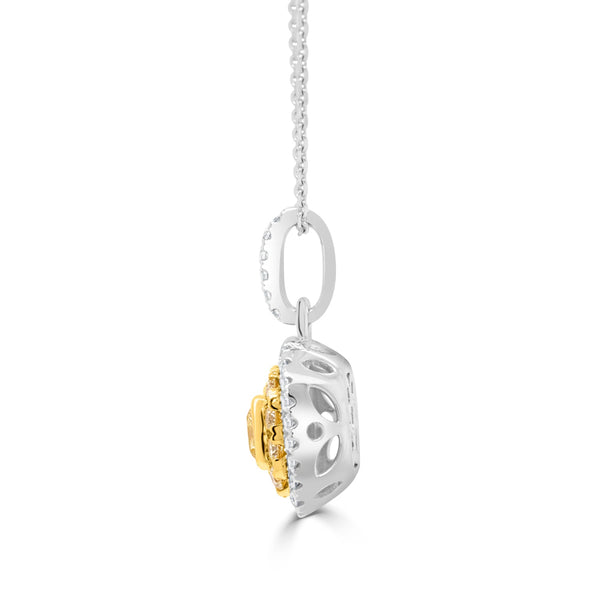 0.26Ct Yellow Diamond Pendant With 0.40Tct Diamond Accents Set In 18K Two Tone Gold