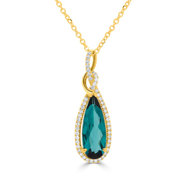 1.56Ct Tourmaline Pendant With 0.18Tct Diamonds Set In 14K Yellow Gold