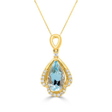 2.92Ct Aquamarine Pendant With 0.20Tct Diamonds Set In 14K Yellow Gold