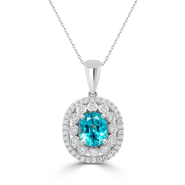 2.51Ct Blue Zircon Pendant With 0.30Tct Diamonds Set In 14K White Gold