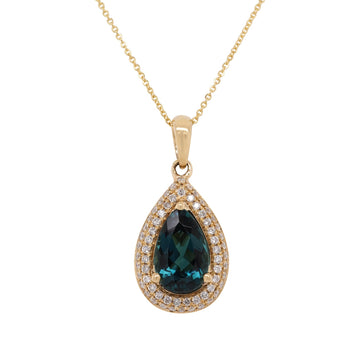 1.69ct Indicolite pendant with 0.33tct diamonds set in 14K yellow gold