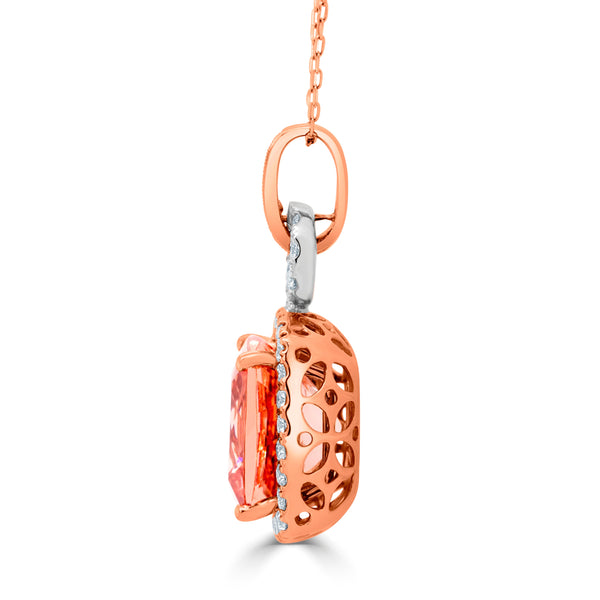 11.01ct Morganite pendant with 0.99tct diamonds set in 14K two tone gold