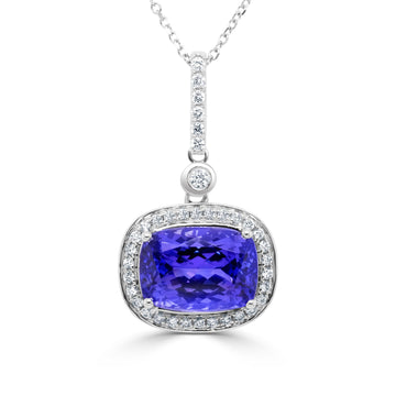 6.1ct Tanzanite Pendant with 0.34tct Diamonds set in 14K White Gold