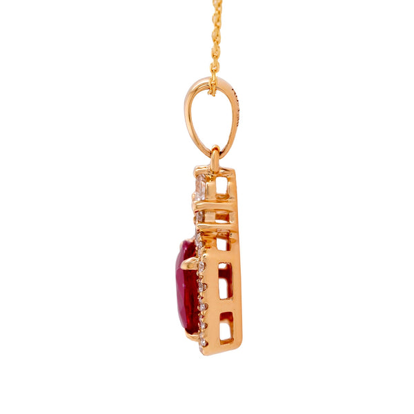 1.39ct Ruby pendant with 0.22tct diamonds set in 14K yellow gold