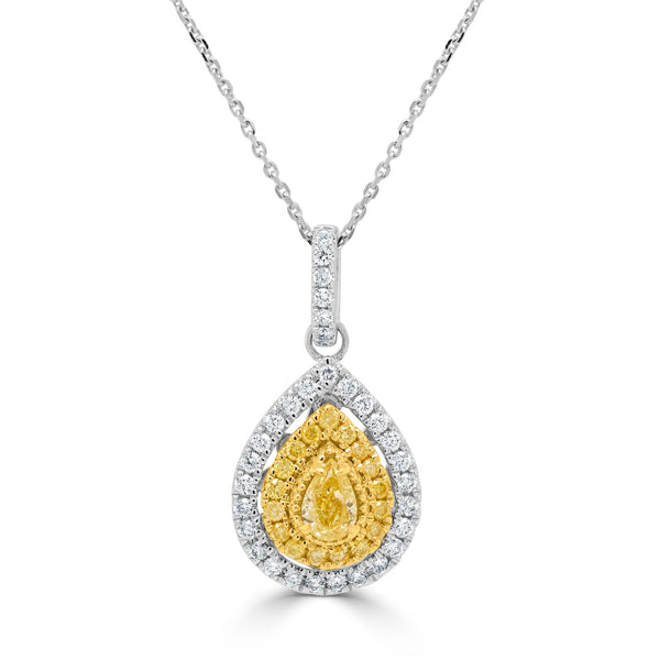 0.36Ct Yellow Diamond Pendant With 0.26Tct Diamond Accents Set In 18K Two Tone Gold