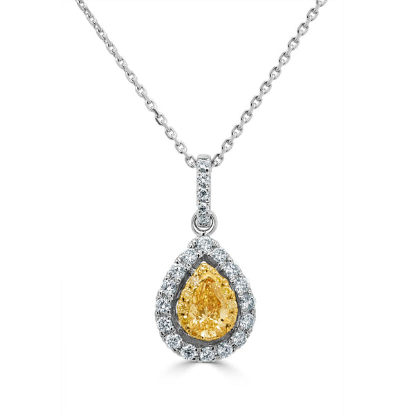 0.20Ct Yellow Diamond Pendant With 0.27Tct Diamond Accents Set In 14K White Gold