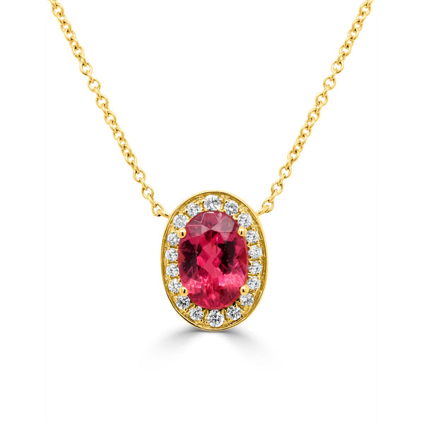 1.31Ct Tourmaline Necklace With 0.16Tct Diamonds Set In 14K Yellow Gold