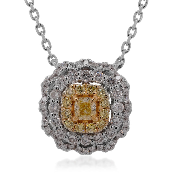 0.13ct Yellow Diamond pendant with 0.54tct diamonds set in 18K two tone gold