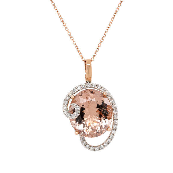 11.19Ct Morganite Pendant With 0.55Tct Diamonds Set In 14K Two Tone Gold